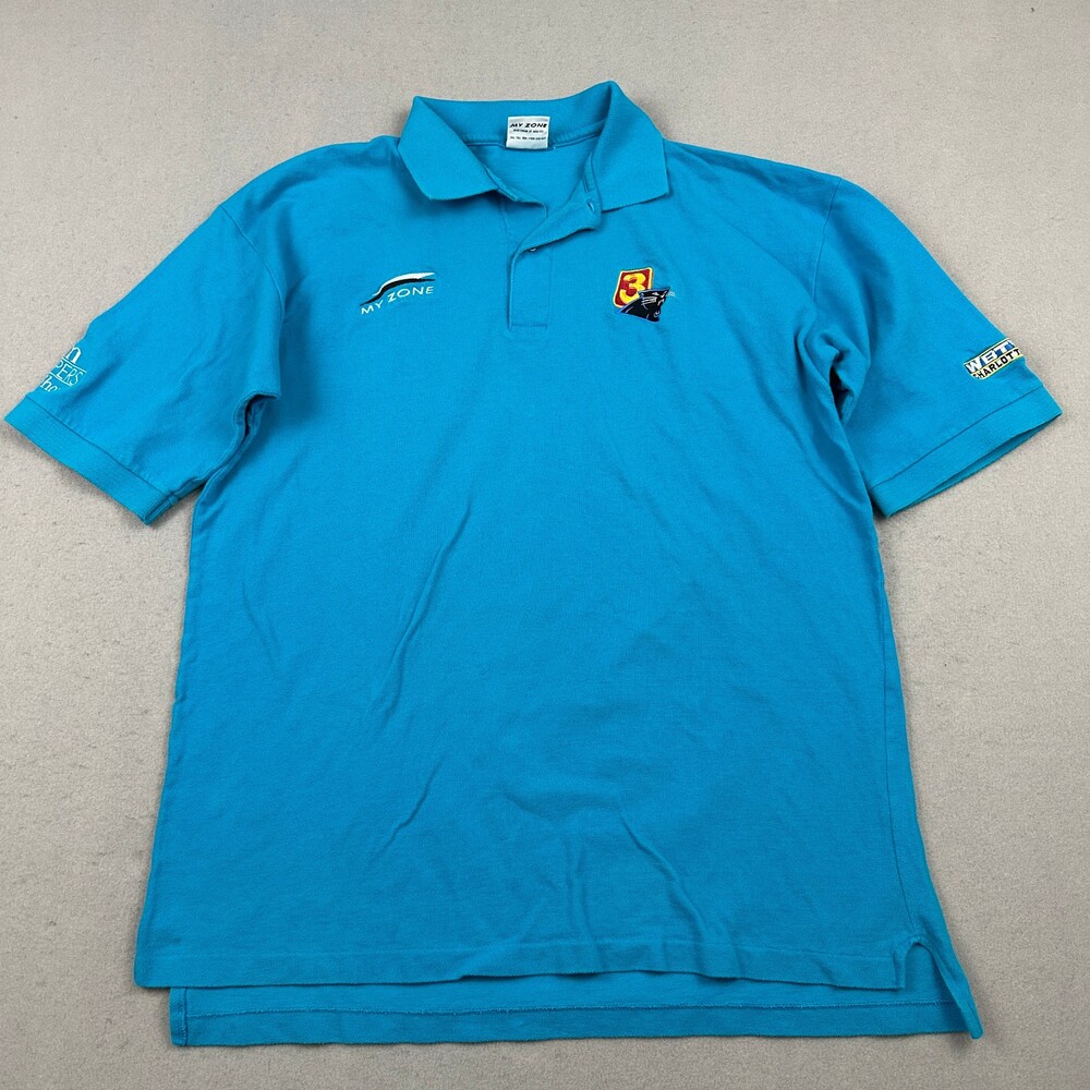 Vintage Carolina Panthers Polo Shirt Men XL Blue The Dom Capers Show WBTV USA